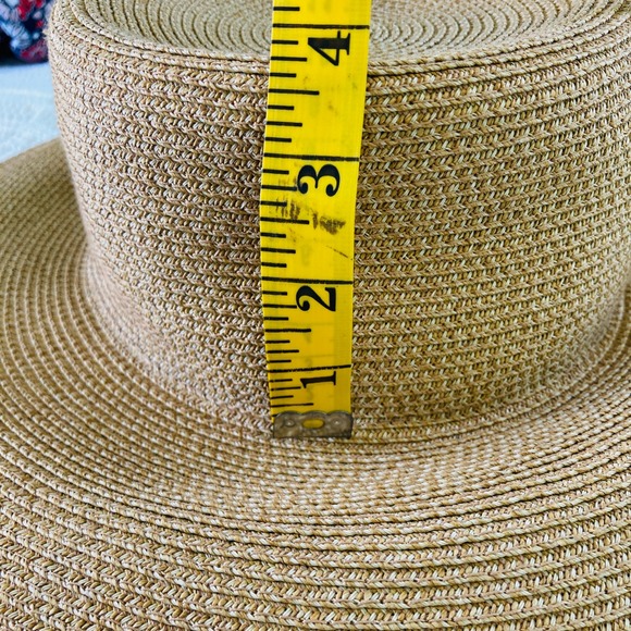 Talbots Straw Sun Hat Wide Brim Tan Paper Crochet Classic Beach One Size - Picture 9 of 10